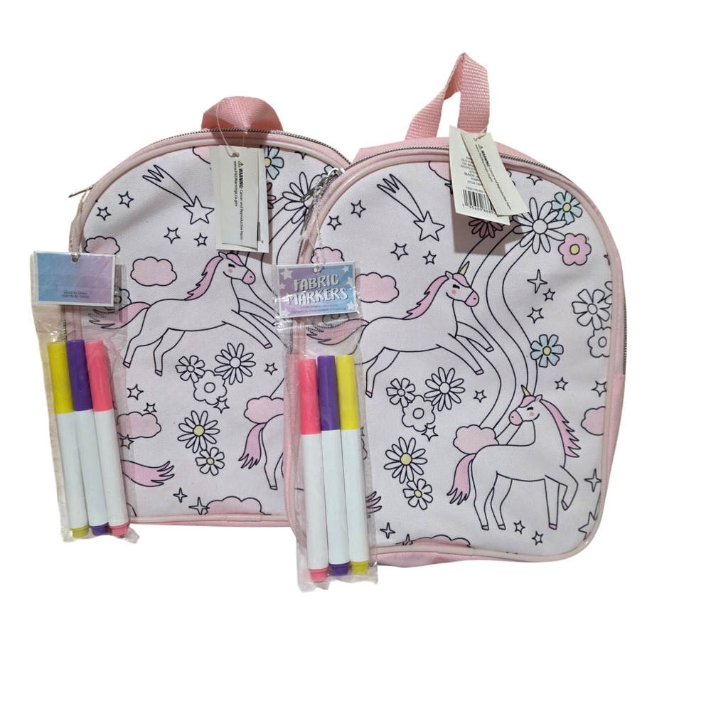 Set of 2 Old East Main Color Your Own Unicorn Mini Backpacks with Fabric Markers